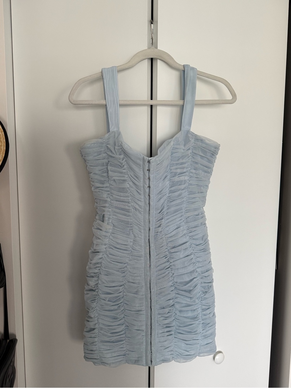 White Fox Boutique Light Blue Ruched Mini Dress